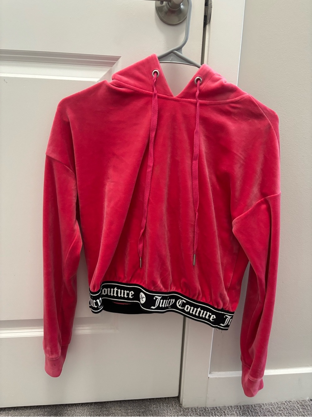 Juicy Couture Hot Pink Velour Track Hoodie with Logo Band